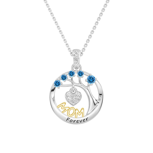 Custom Birthstone "Mom Forever" Tree of Life Necklace with Heart Pendant