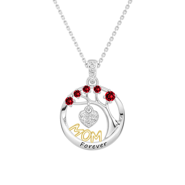 Custom Birthstone "Mom Forever" Tree of Life Necklace with Heart Pendant