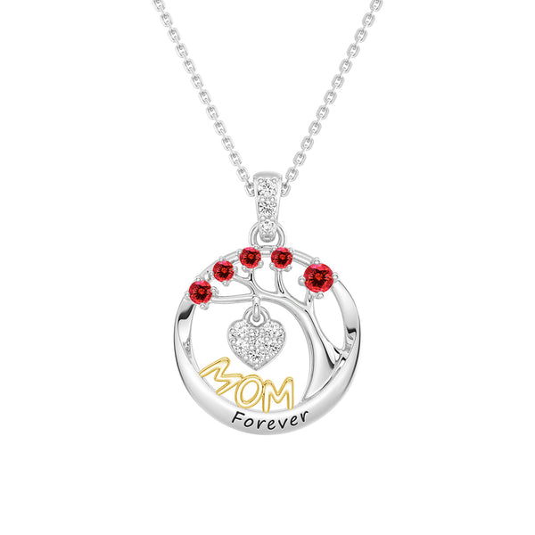 Custom Birthstone "Mom Forever" Tree of Life Necklace with Heart Pendant