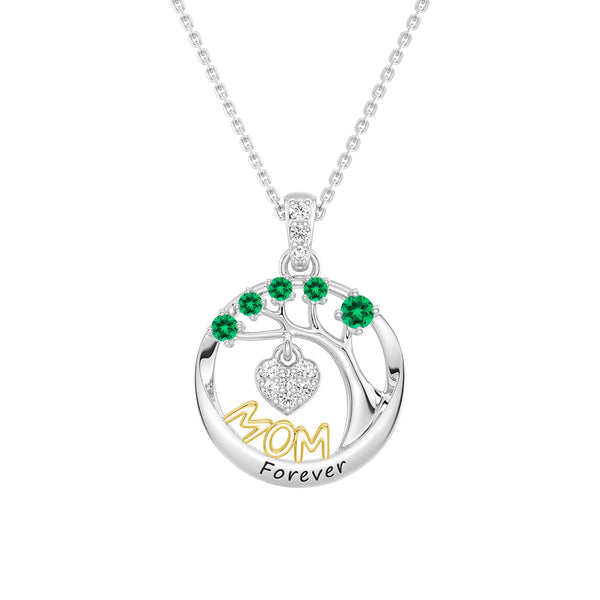Custom Birthstone "Mom Forever" Tree of Life Necklace with Heart Pendant