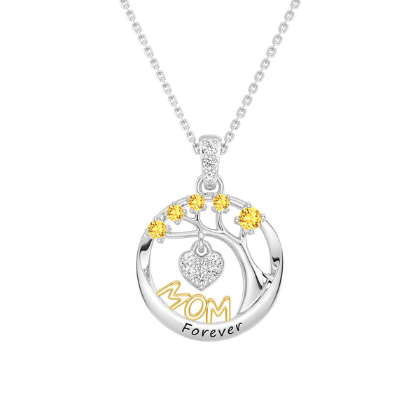 Custom Birthstone "Mom Forever" Tree of Life Necklace with Heart Pendant