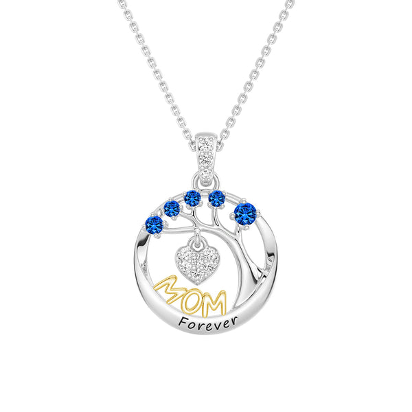 Custom Birthstone "Mom Forever" Tree of Life Necklace with Heart Pendant