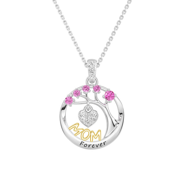 Custom Birthstone "Mom Forever" Tree of Life Necklace with Heart Pendant