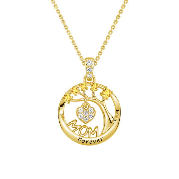 Custom Birthstone "Mom Forever" Tree of Life Necklace with Heart Pendant