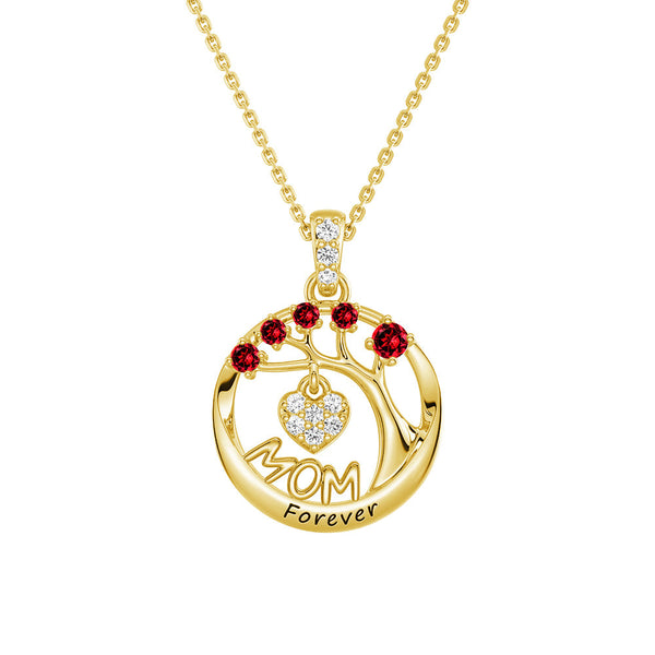 Custom Birthstone "Mom Forever" Tree of Life Necklace with Heart Pendant