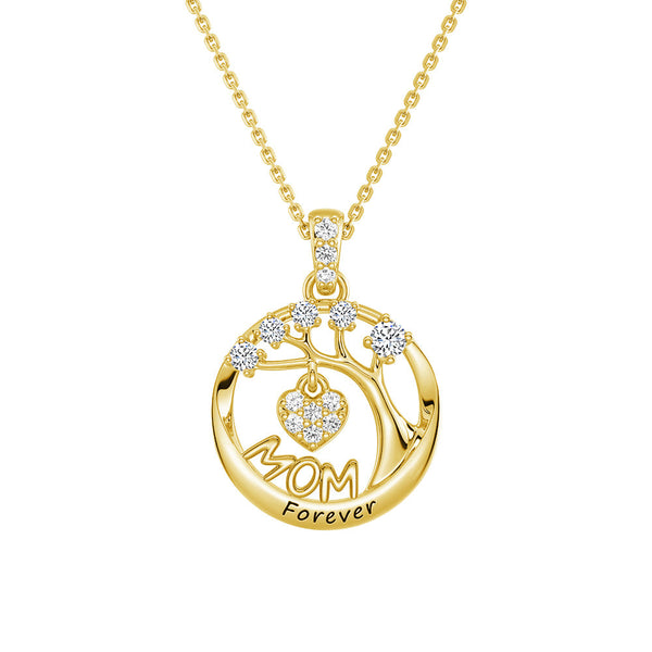 Custom Birthstone "Mom Forever" Tree of Life Necklace with Heart Pendant