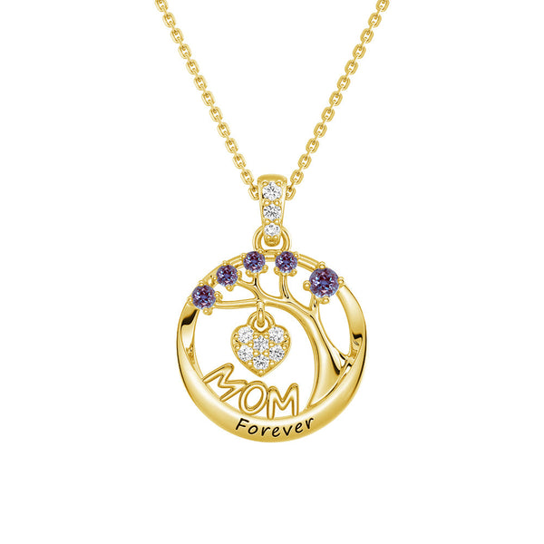 Custom Birthstone "Mom Forever" Tree of Life Necklace with Heart Pendant