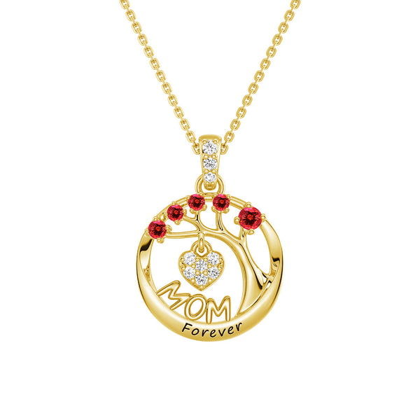 Custom Birthstone "Mom Forever" Tree of Life Necklace with Heart Pendant