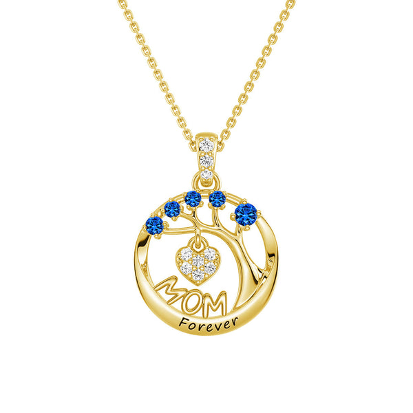 Custom Birthstone "Mom Forever" Tree of Life Necklace with Heart Pendant