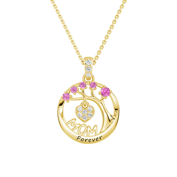 Custom Birthstone "Mom Forever" Tree of Life Necklace with Heart Pendant
