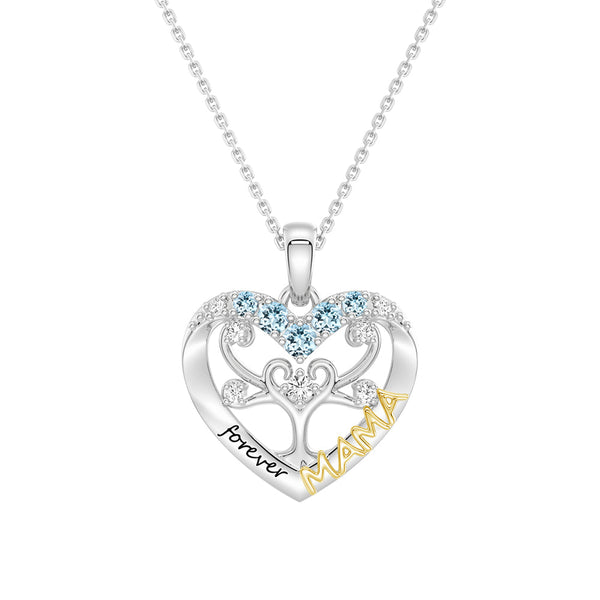 Custom Birthstone Heart Tree Necklace – "Forever MAMA" Pendant