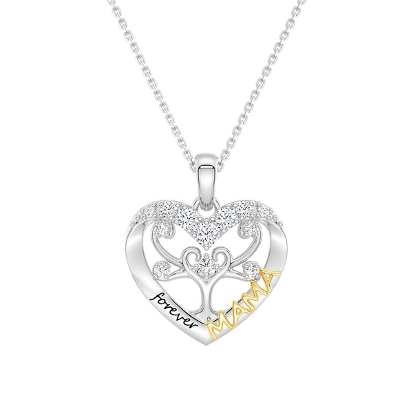 Custom Birthstone Heart Tree Necklace – "Forever MAMA" Pendant