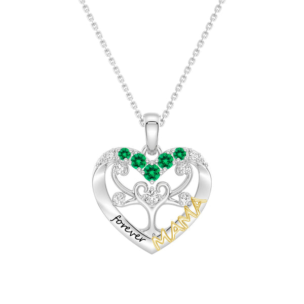 Custom Birthstone Heart Tree Necklace – "Forever MAMA" Pendant