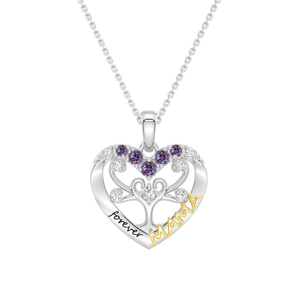 Custom Birthstone Heart Tree Necklace – "Forever MAMA" Pendant