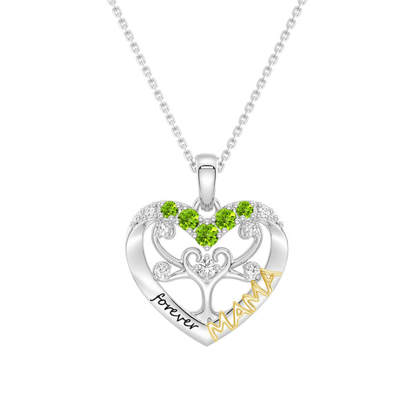 Custom Birthstone Heart Tree Necklace – "Forever MAMA" Pendant