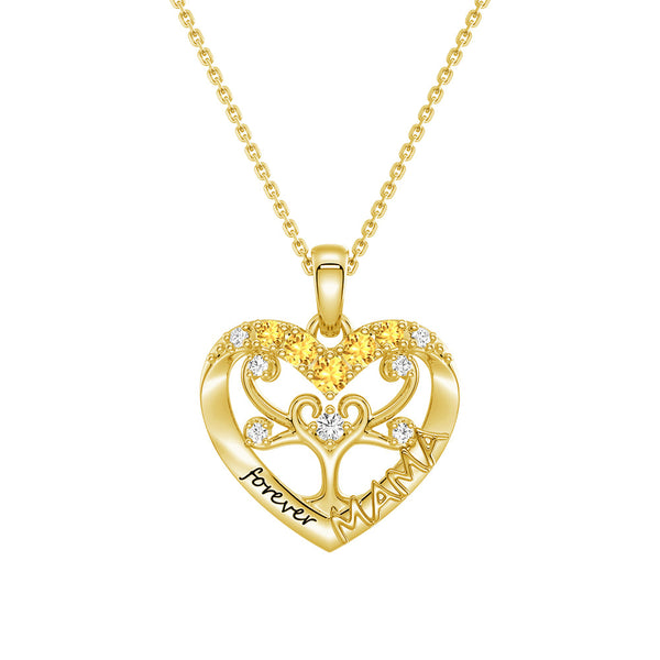 Custom Birthstone Heart Tree Necklace – "Forever MAMA" Pendant