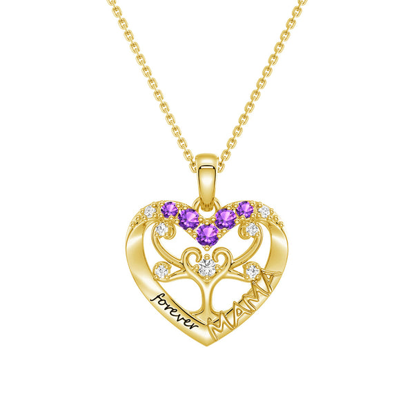 Custom Birthstone Heart Tree Necklace – "Forever MAMA" Pendant