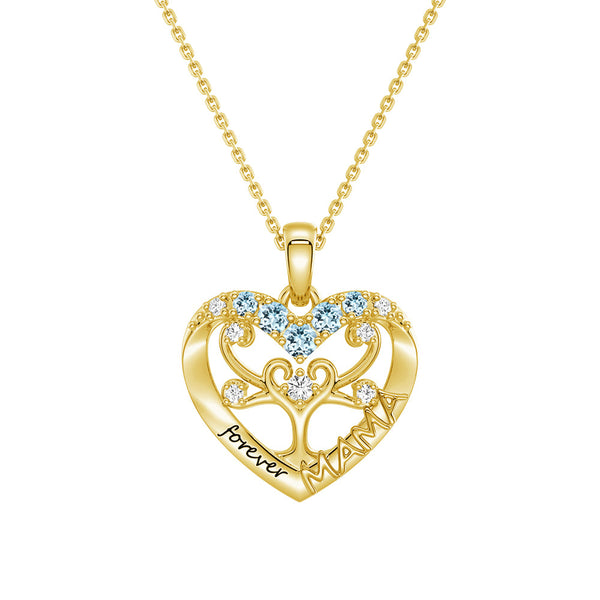 Custom Birthstone Heart Tree Necklace – "Forever MAMA" Pendant