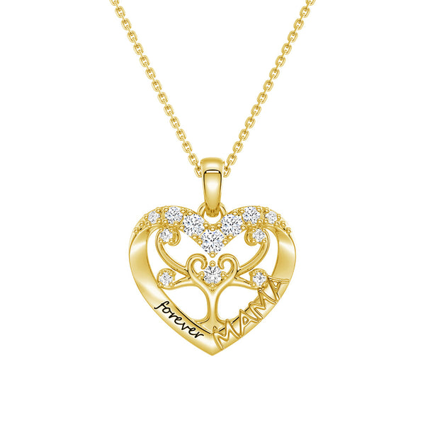 Custom Birthstone Heart Tree Necklace – "Forever MAMA" Pendant