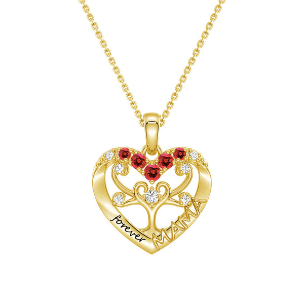 Custom Birthstone Heart Tree Necklace – "Forever MAMA" Pendant