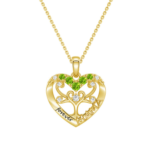 Custom Birthstone Heart Tree Necklace – "Forever MAMA" Pendant