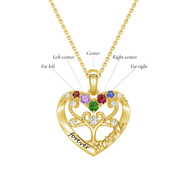 Custom Birthstone Heart Tree Necklace – "Forever MAMA" Pendant