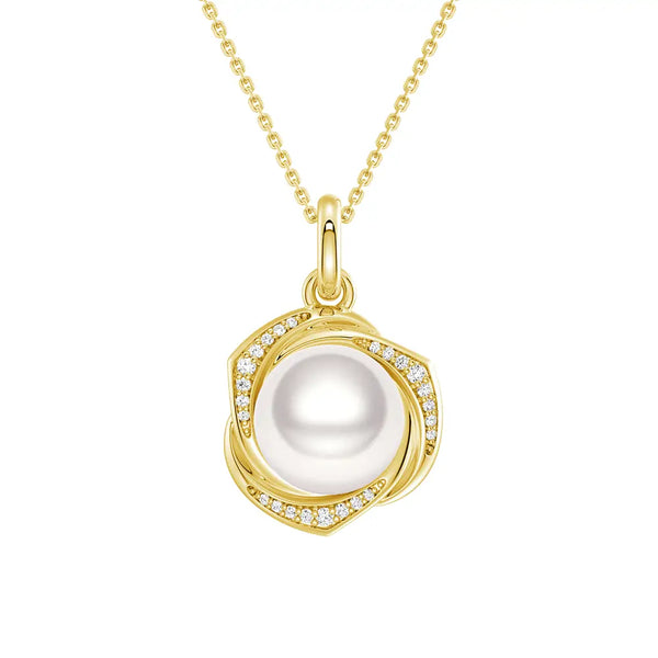 Freshwater Pearl Pendant Necklace with Diamond Floral Halo