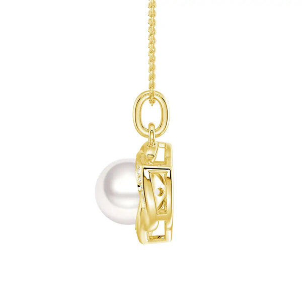 Freshwater Pearl Pendant Necklace with Diamond Floral Halo