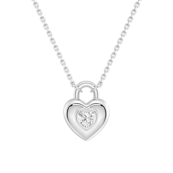 Love Lock Heart Solitaire Moissanite Pendant Necklace And Bracelet Set