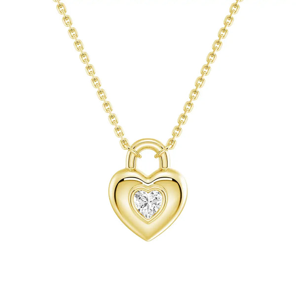Love Lock Heart Solitaire Moissanite Pendant Necklace And Bracelet Set