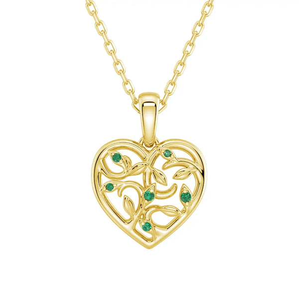 Asymmetrical Vine Motif Lab Grown Emerald Heart Necklace