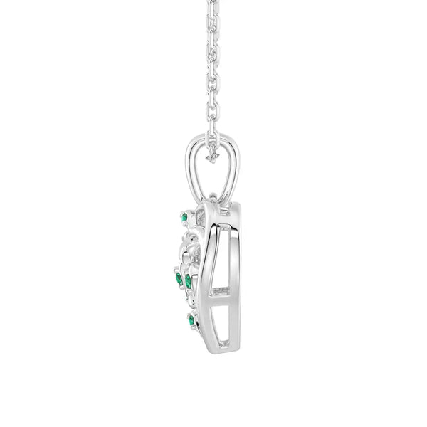 Asymmetrical Vine Motif Lab Grown Emerald Heart Necklace