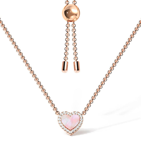 Pink Mother of Pearl & Moissanite Heart Pendant Necklace