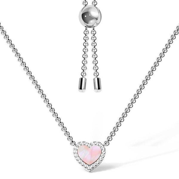 Pink Mother of Pearl & Moissanite Heart Pendant Necklace