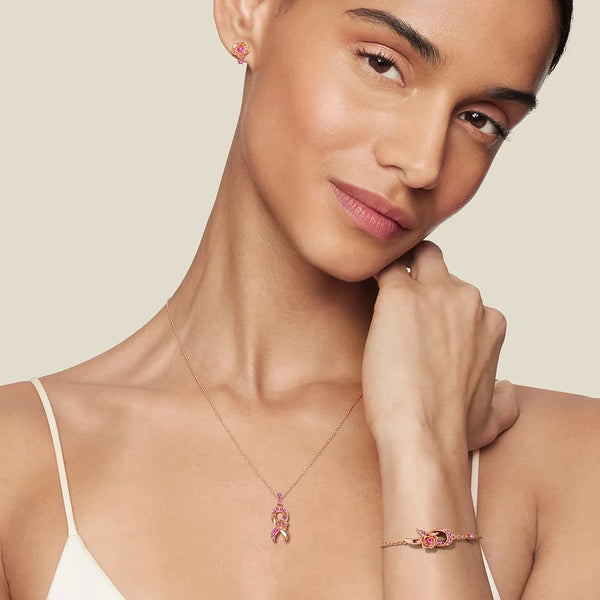 “Blossom Of Hope” Pink Ribbon Breast Cancer Awareness Necklace