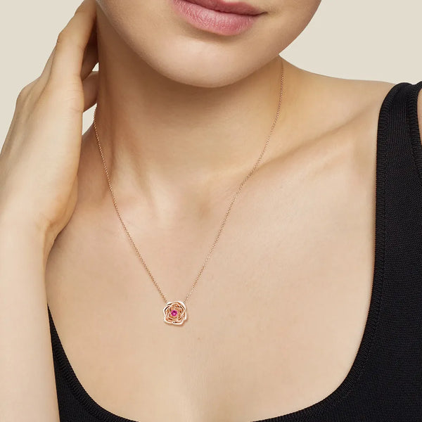 "Radiant Hope" Rose Pendant Necklace with Pink Sapphire