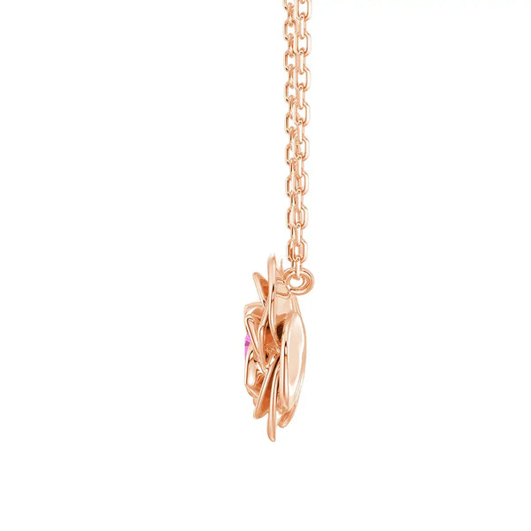 "Radiant Hope" Rose Pendant Necklace with Pink Sapphire
