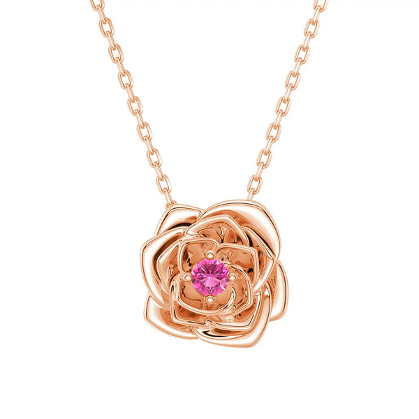 "Radiant Hope" Rose Pendant Necklace with Pink Sapphire