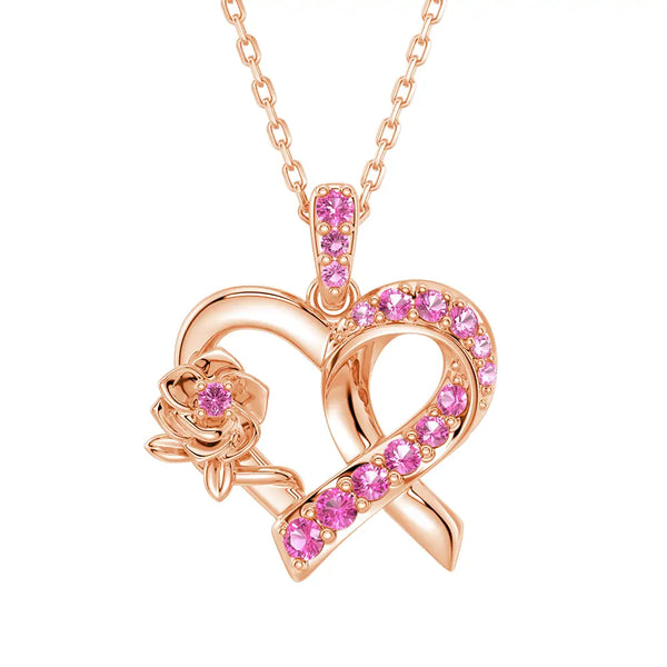 “Rose of Resilience” Breast Cancer Awareness Heart Pendant Necklace