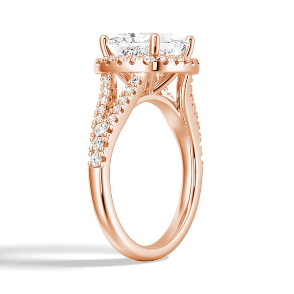 Halo Princess Cut Moissanite Engagement Ring With Split Band