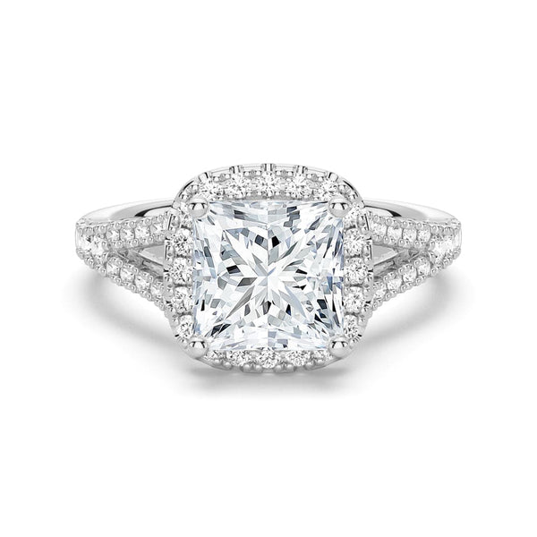 Halo Princess Cut Moissanite Engagement Ring With Split Band