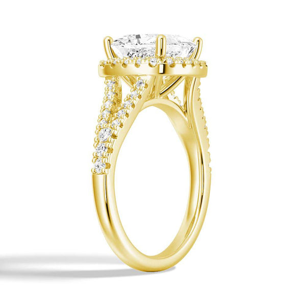 Halo Princess Cut Moissanite Engagement Ring With Split Band