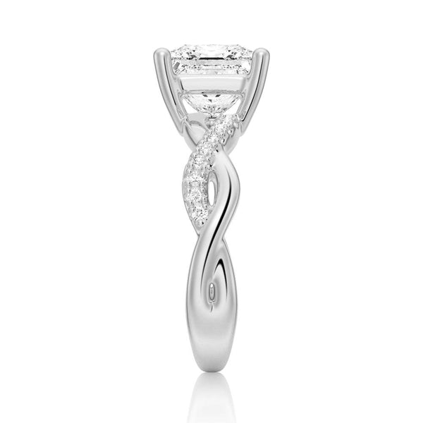 Twist Band Princess Cut Moissanite Couple's Ring Set with Men's Wedding Band