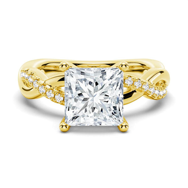 Twist Band Princess Cut Moissanite Couple's Ring Set with Men's Wedding Band