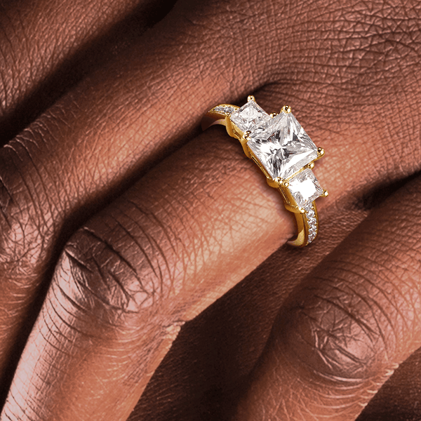 Three Stone Princess Shaped Moissanite Engagement Ring