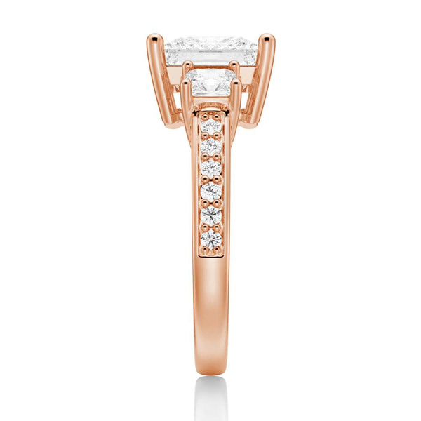 Three Stone Princess Shaped Moissanite Engagement Ring