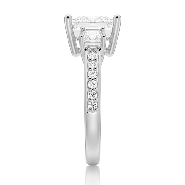 Three Stone Princess Shaped Moissanite Engagement Ring