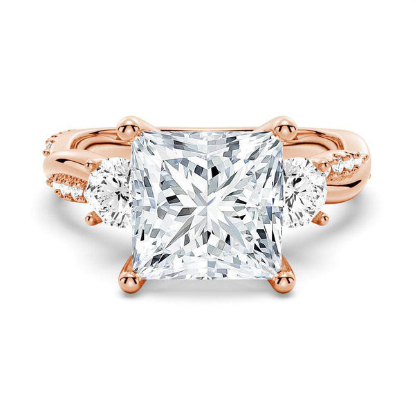 Twisted Band Princess CutThree Stone Moissanite Engagement Ring