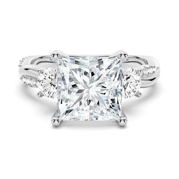Twisted Band Princess CutThree Stone Moissanite Engagement Ring