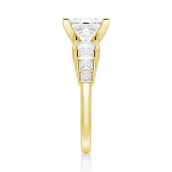 Unique Cinderella Staircase Princess Cut Moissanite Engagement Ring